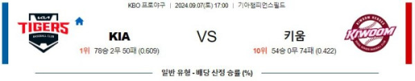 KBO분석 9월7일 17:00 KIA VS 키움 분석